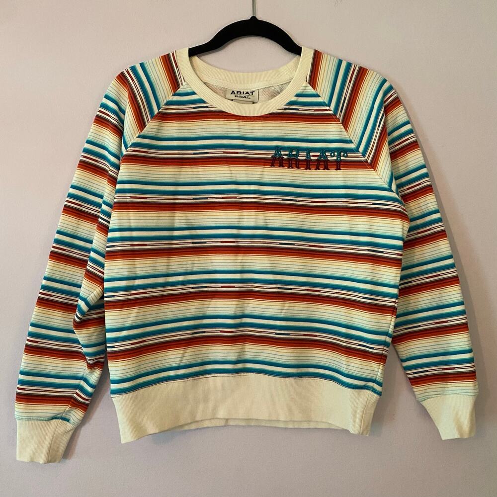 Ariat Real White Red Blue Stripe Western Sweatshirt Pullover Women's size Small